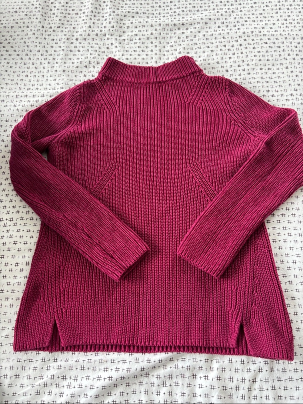 Talbots ribbed mock neck sweater, raspberry, 100% cotton, skits on sides, size M